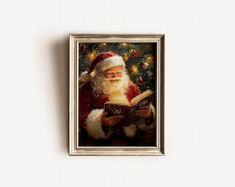 Vintage Santa Reading Book Art Print: Rustic Christmas Decor (Digital Download)