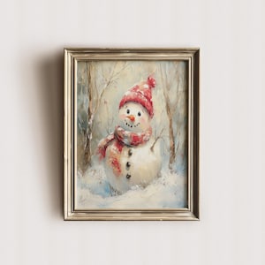 Rustic Snowman Wall Art, Snowman Painting Wall Print, Christmas Wall Art, Cozy Winter Prints, Cute Snowman Poster, Vintage Snowman Wall Art,