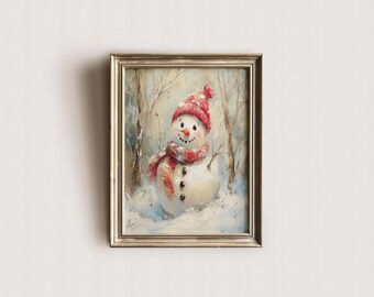 Rustic Snowman Painting: Vintage Christmas Wall Art (Digital Download)