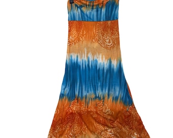 True rock vintage tie dye teal & orange maxi hippie summer boho colorful skirt L