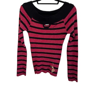 Y2k baby phat red & black glittery striped off the shoulder long sleeve top Large