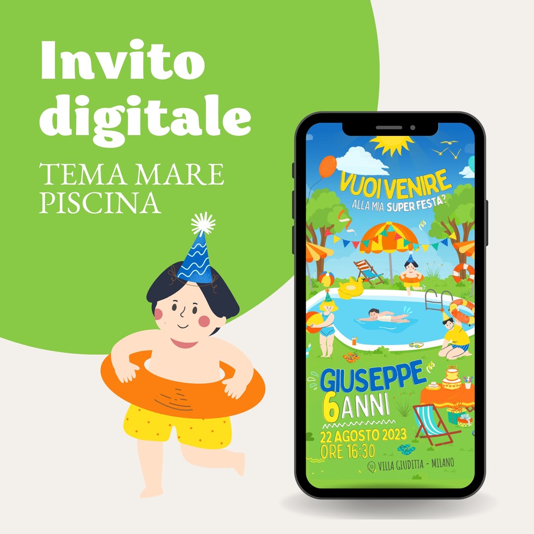 Digital Invitation for Whatsapp Party SEA THEME, 1 Year, 5 Years