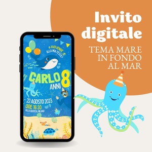 Invito Compleanno digitale Festa Whatsapp TEMA MARE, 1 anno, 5 anni, bambino, party kit.