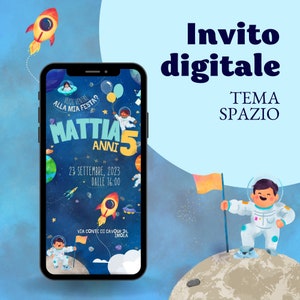 INVITO Compleanno DIGITALE Whatsapp tema SPAZIO, 1 anno, 5 anni, 4, 3, 2, festa a tema, birthday invite.