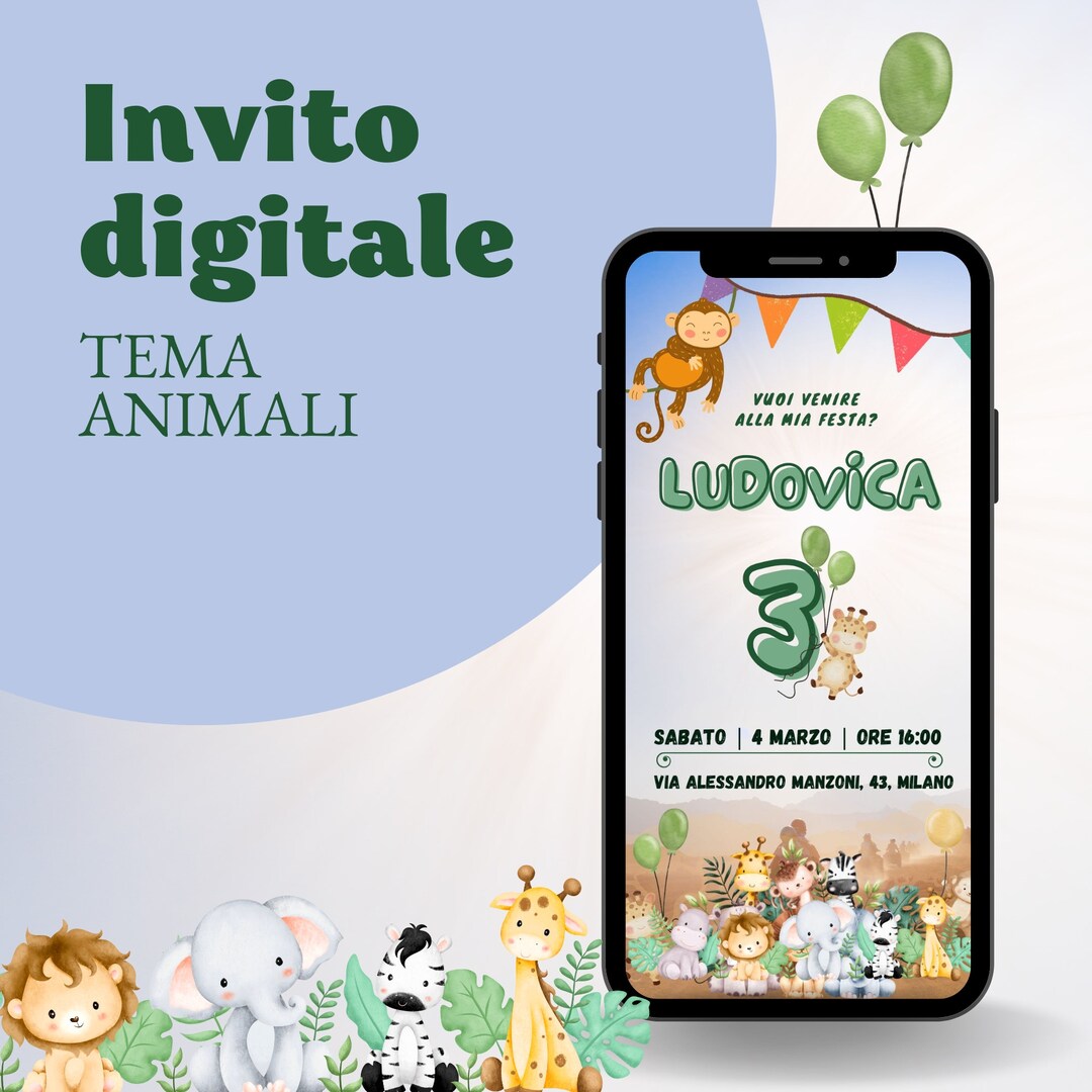 Digital Whatsapp Birthday Invitation Zoo ANIMAL THEME Party, 1 Year, 5