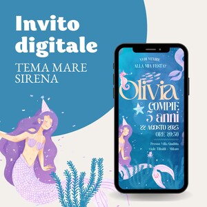 Invito Compleanno digitale Festa Whatsapp TEMA MARE, 1 anno, 5 anni, sirenetta
