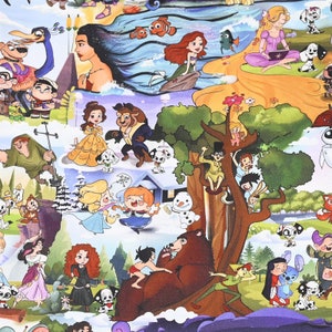 Classic Characters Fabric Disney Multi Princess Fabric Cartoon Cotton Fabric By The Half Yard