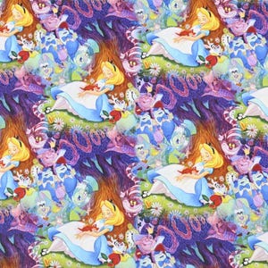 Alice in Wonderland Fabric Alice Fabric Cheshire cat Fabric Cartoon Cotton Fabric By The Half Yard
