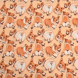 Welsh Corgi Fabric Puppy Fabric Dog Fabric Cartoon Cotton Fabric By The Half Yard