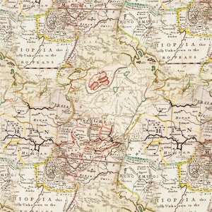 Tela con mapa antiguo Tela con estampado de mapa histórico Tela con estampado geográfico antiguo Tela de algodón por media yarda