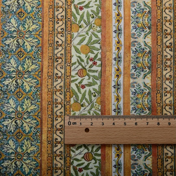 Medieval Stripe Border Fabric Retro Renaissance Botanical Fabric Cartoon Cotton Fabric By The Half Yard
