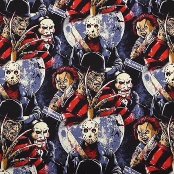 Halloween Fabric Gothic Fabric Chucky Fabric Jason Fabric Freddy Fabric Cartoon Cotton Fabric By The Half Yard