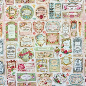 Vintage Perfume Label Fabric Antique Fragrance Tag Fabric Retro French Perfume Fabric Cartoon Cotton Fabric By The Half Yard