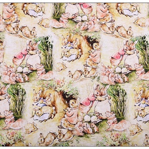 Vintage Beatrix Potter Fabric Peter Rabbit Fabric Cartoon Cotton Fabric By The Half Yard