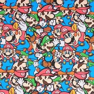 Super Mario Fabric Mario & Luigi Princess Peach King Koopa Fabric Cartoon Cotton Fabric By The Half Yard