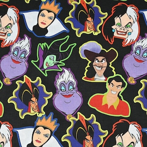 Disney Villains Evil Queen Maleficent Fabric Anime Fabric Cartoon Cotton Fabric By The Half Yard