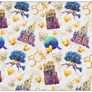 Disney 50th Anniversary Fabric Disney Theme Park Fabric Cartoon Cotton Fabric By The Half Yard