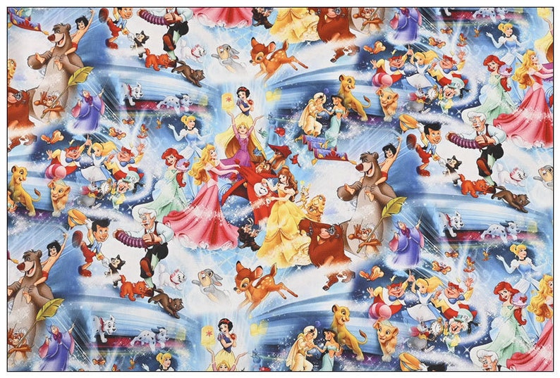 Classic Characters Fabric Disney Multi Princess Fabric Cartoon Cotton ...