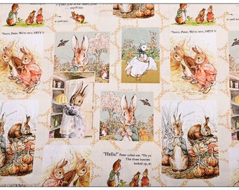 Vintage Beatrix Potter Fabric Peter Rabbit Fabric Cartoon Cotton Fabric By The Half Yard