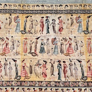 Vintage Fashion Print Fabric Retro Parisian Style Fashion Fabric Retro Fashion Illustration Fabric Cartoon Cotton Fabric By The Half Yard