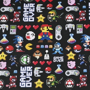 Game Over Gamepad Fabric Video Game Fabric Fun Game Fabric Anime Fabric Cartoon Cotton Fabric By The Half Yard