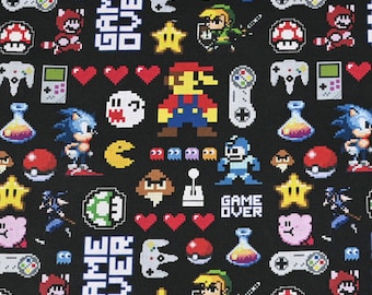 Game Over Gamepad Fabric Video Game Fabric Fun Game Fabric Anime Fabric Cartoon Cotton Fabric By The Half Yard