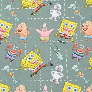 SpongeBob SquarePants Fabric SpongeBob Patrick Fabric Anime Fabric Cartoon Cotton Fabric By The Half Yard