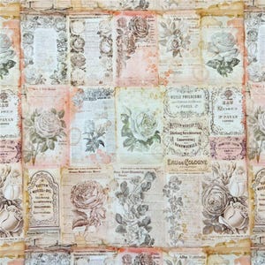 Vintage Newspaper Rose Fabric Retro Perfume Advertisement Fabric Classic Floral Scent Fabric Cartoon Cotton Fabric By The Half Yard