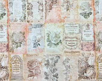 Vintage Newspaper Rose Fabric Retro Perfume Advertisement Fabric Classic Floral Scent Fabric Cartoon Cotton Fabric By The Half Yard