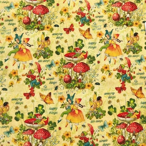 Fairytale Elf Fabric Enchanted Forest Fabric Fantasy Mushroom & Fairy Fabric Cartoon Cotton Fabric By The Half Yard