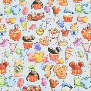 Mickey Minnie Mouse Fabric Ice Cream Candy Yummy Dessert Fabric Anime Fabric Cartoon Cotton Fabric By The Half Yard