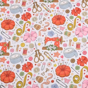 Sewing themed Fabric Cute Sewing Elements Fabric Cartoon Cotton Fabric By The Half Yard
