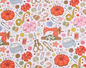 Sewing themed Fabric Cute Sewing Elements Fabric Cartoon Cotton Fabric By The Half Yard