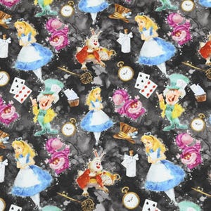 Alice in Wonderland Fabric Alice Fabric Cheshire cat Fabric Cartoon Cotton Fabric By The Half Yard