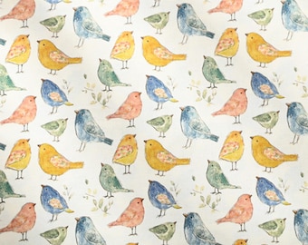 Tela de pájaros de acuarela, 100 % algodón, por media yarda
