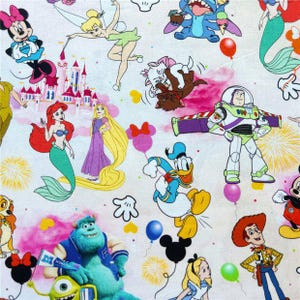Classic Characters Fabric Disney multi Characters Fabric Cartoon Cotton Fabric By The Half Yard