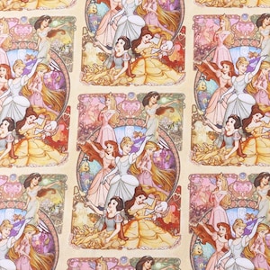 Disney Princess Fabric Disney Multi Princess Fabric Cartoon Cotton Fabric By The Half Yard