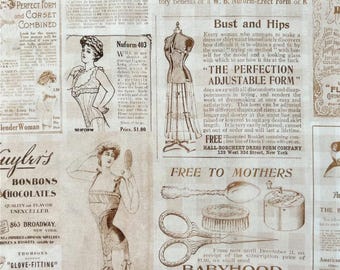 Vintage Advertisement Fabric Antique Commercial Print Fabric Retro Retro Fashion Ad Pattern Fabric Cartoon Cotton Fabric By The Half Yard