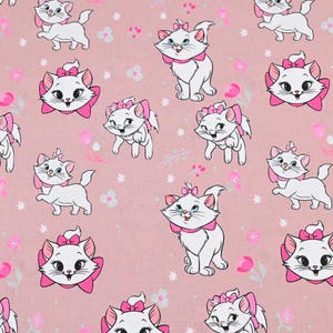 Disney Marie Cat Fabric Aristocats Pink White-Furred Kitten Fabric Anime Fabric Cartoon Cotton Fabric By The Half Yard