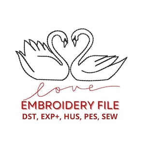 Swan Love Embroidery Design – Romantic Wedding Machine Embroidery File – Digital Download