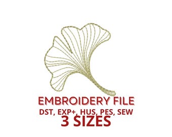 Stickdatei - Ginkgo Biloba Blatt - 3 verschiedene Größen zum Downloaden