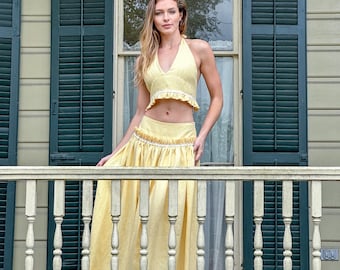 Merike Two Piece Set in Yellow Washed Linen