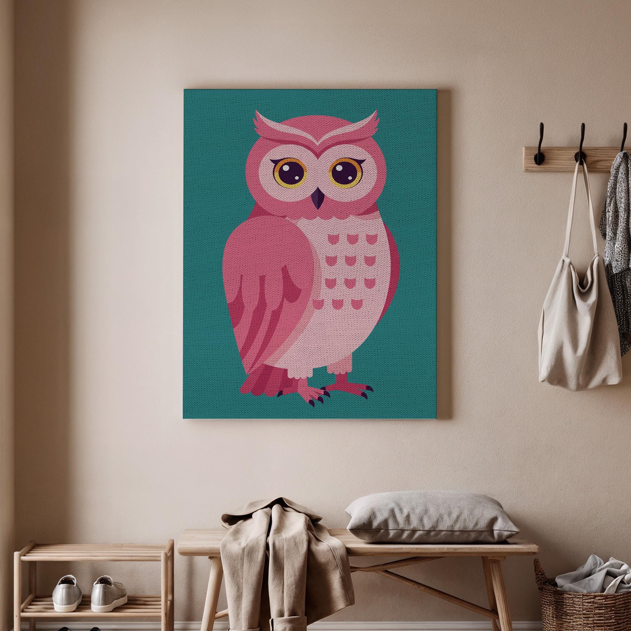Pink Owl Poster, Cute Owl Art, Owl Home Decor, Owl Wall Art, Cartoon Owl Print, Colorful Animal Art,