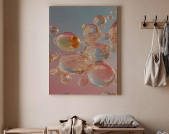 Framed Canvas Art, Soft Pastel Bubbles Floating in the Air – Perfect for Minimalist and Calm Home Decor, Art Decor and Home Decor