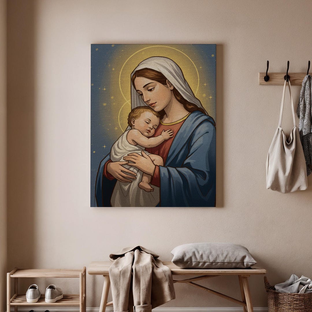 Virgin Mary and Baby Jesus Canvas Wall Art, Religious Christian ...