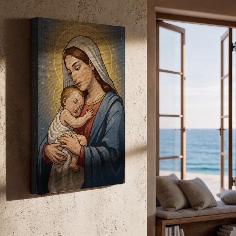 Virgin Mary and Baby Jesus Canvas Wall Art, Religious Christian ...