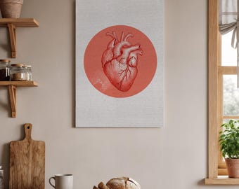 Póster de corazón humano, impresión anatómica del corazón, impresión de arte médico, póster de anatomía del corazón, arte mural de corazón rojo, decoración de pared médica, decoración artística