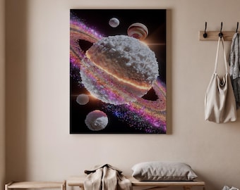 Cosmic Planet Art, Space Wall Print, Galaxy Planet Canvas, Vibrant Solar System Artwork, Abstract Sci-Fi Space Art for Home Decor
