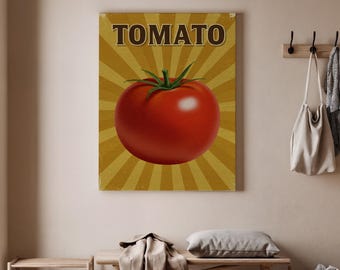 Arte vintage de tomates, póster retro de tomates, arte mural de cocina, decoración de tomates, ilustración gastronómica, impresión de tomates, póster vintage de verduras