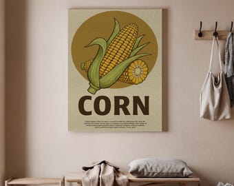 Arte vintage de maíz, póster de maíz, impresión agrícola retro, decoración de granja, ilustración de maíz, decoración rústica del hogar, arte mural de granja, decoración artística